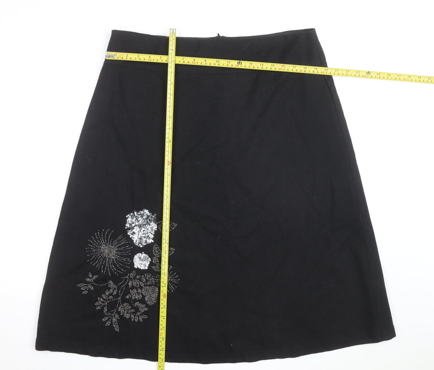 Wallis Women’s Black Embroidered Wool A-Line Knee Length Skirt Size 18