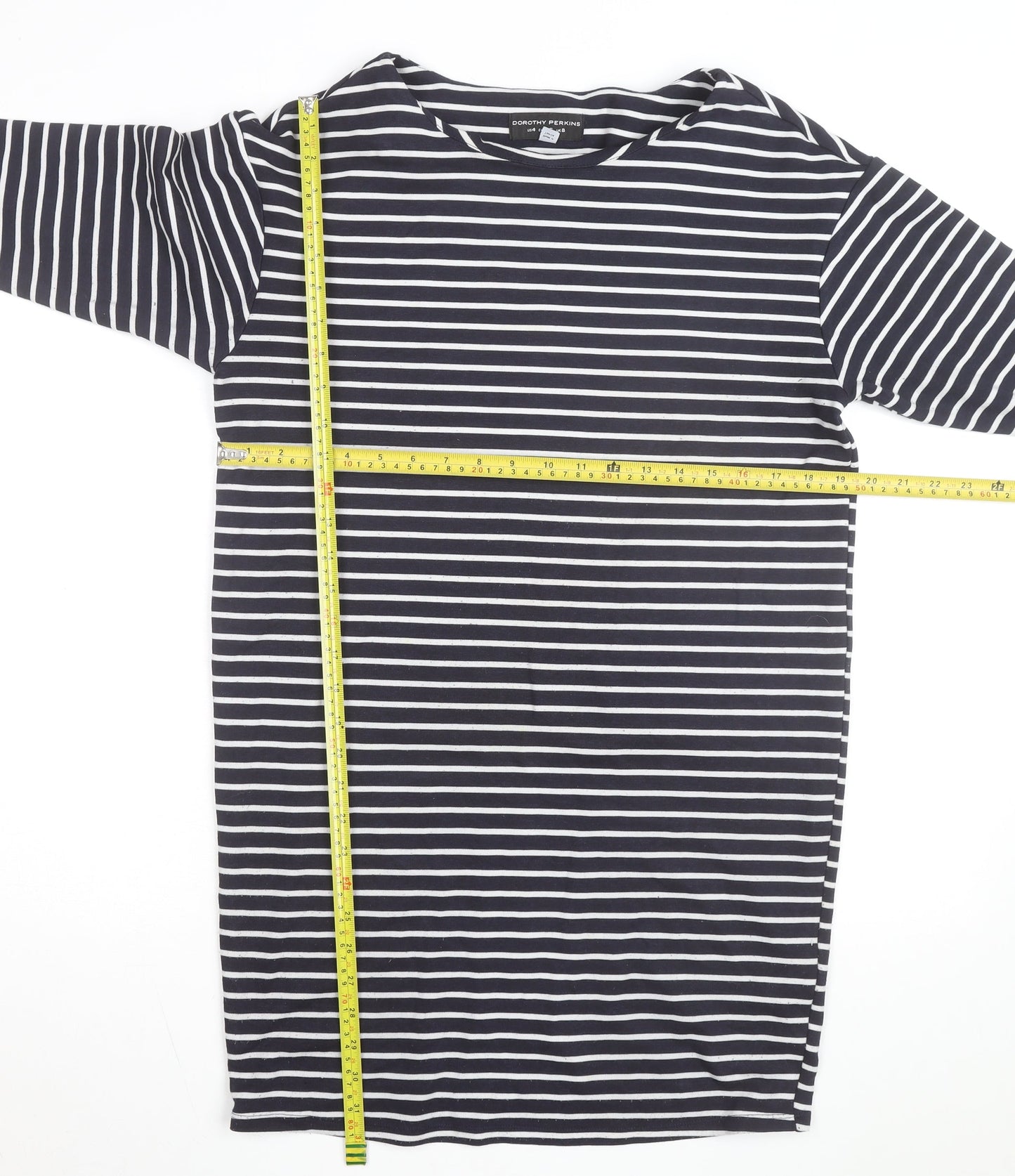 Dorothy Perkins Women’s Blue White Striped 3/4 Sleeve Cotton Top UK 8