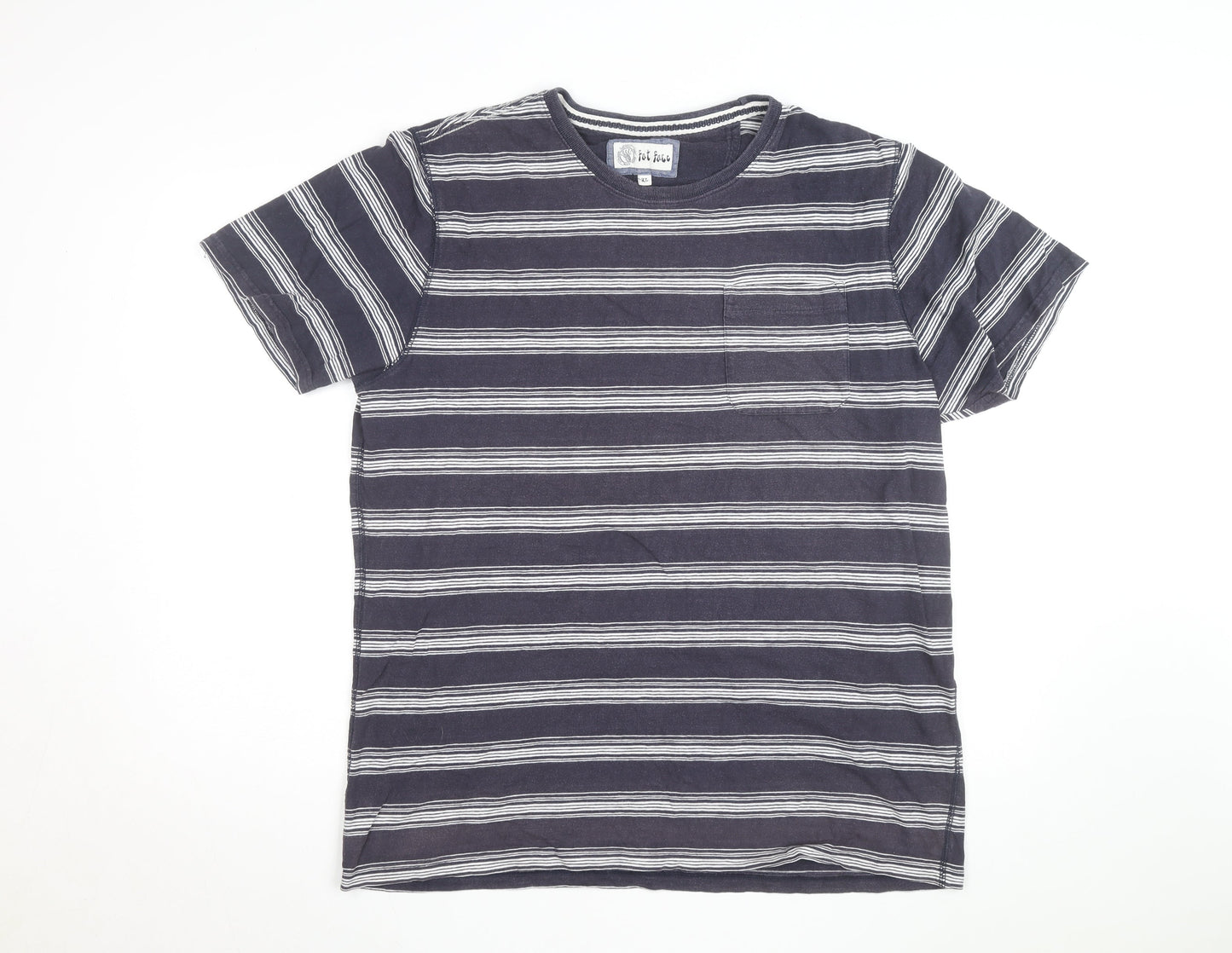 Fat Face Men's Blue Striped Cotton Crew Neck T-Shirt XL