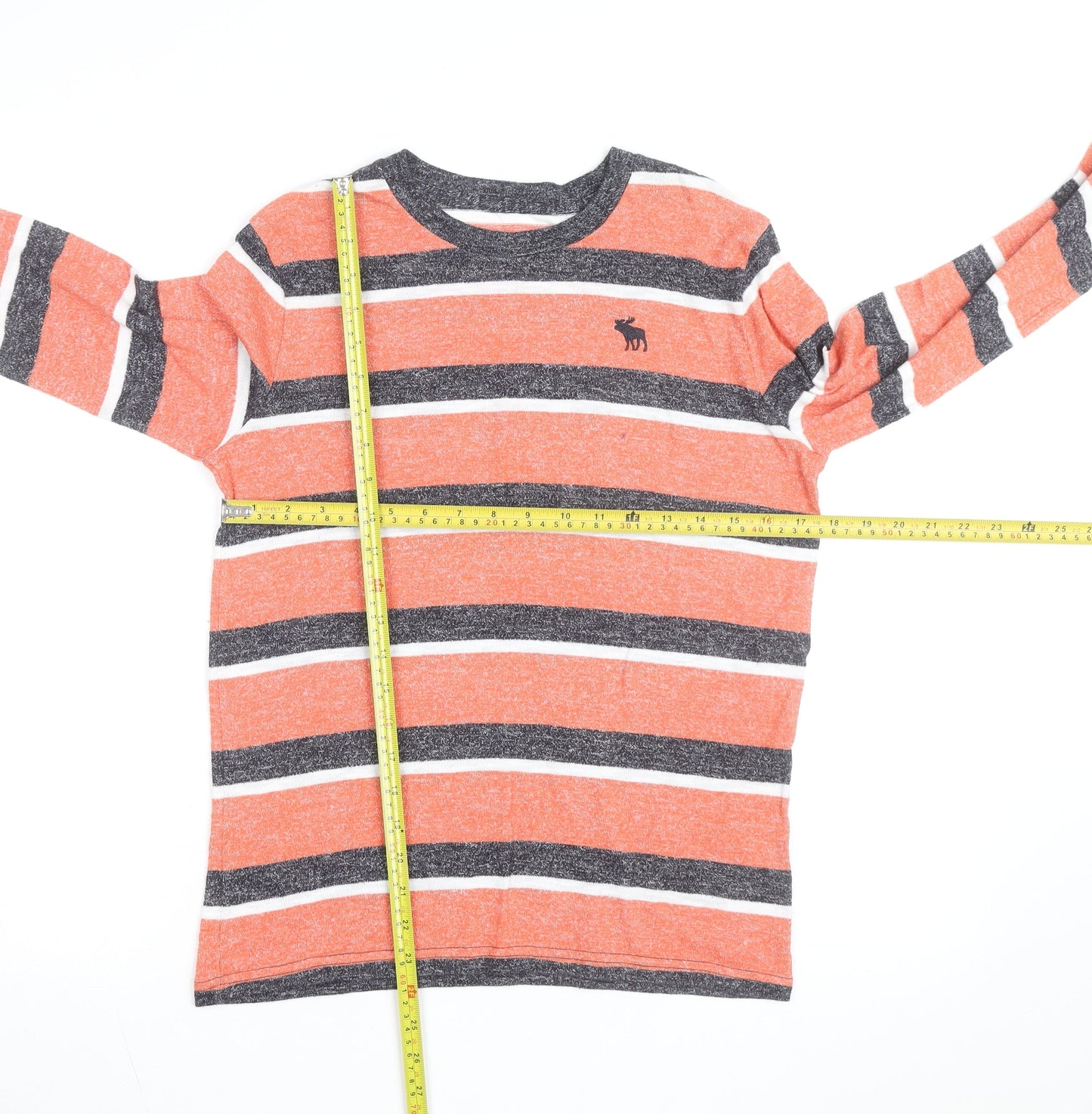 Abercrombie Boys Orange Striped Pullover Jumper 15-16 Years Crew Neck Knit