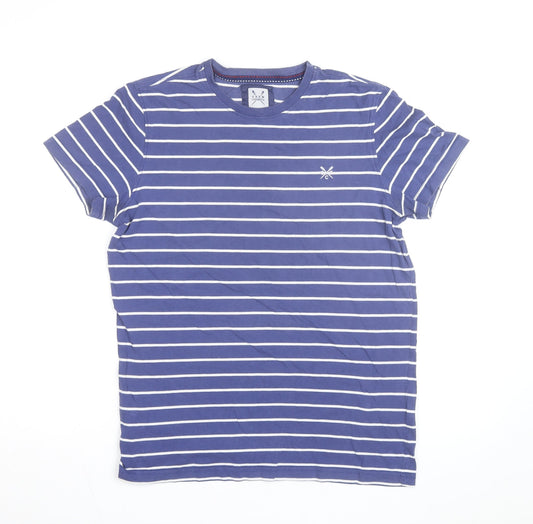 Crew Clothing Co. Men's Blue Striped Cotton Crew Neck T-Shirt Size S