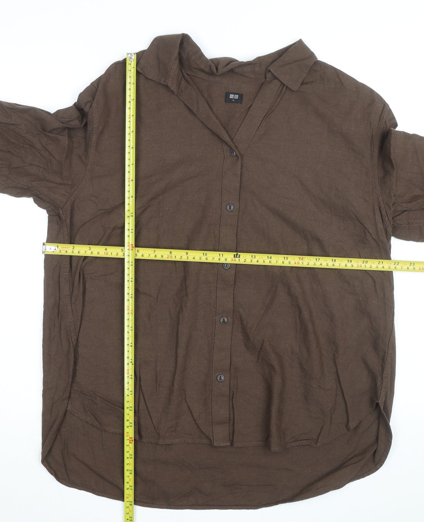 Uniqlo Men's Brown XL Button-Up Long Sleeve Cotton Blend Shirt