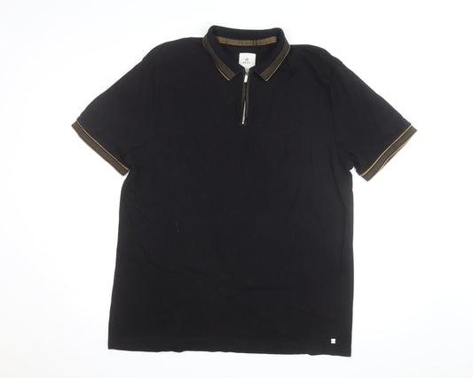 Next Men’s Black Zip Collar Short Sleeve Polo Shirt XL