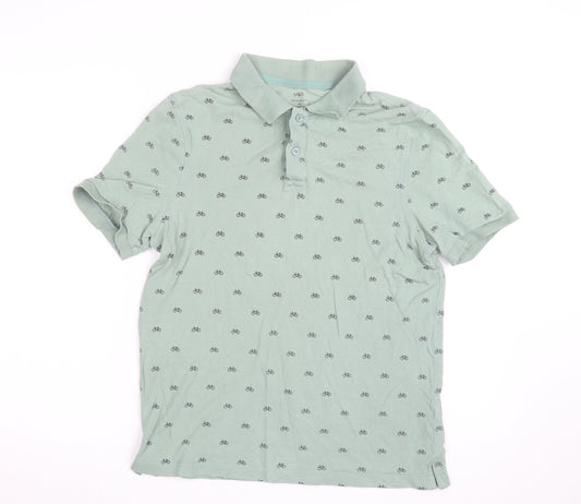 Marks and Spencer Mens Green Bicycle Print Regular Fit Polo Shirt M
