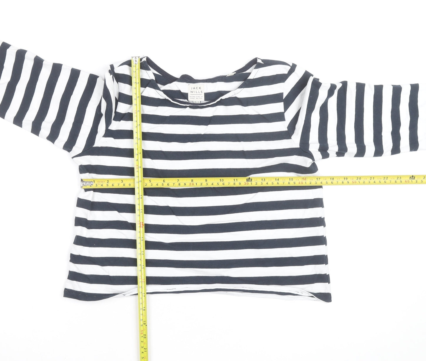 Jack Wills Women’s Blue Striped 3/4 Sleeve Cotton T-Shirt UK 10