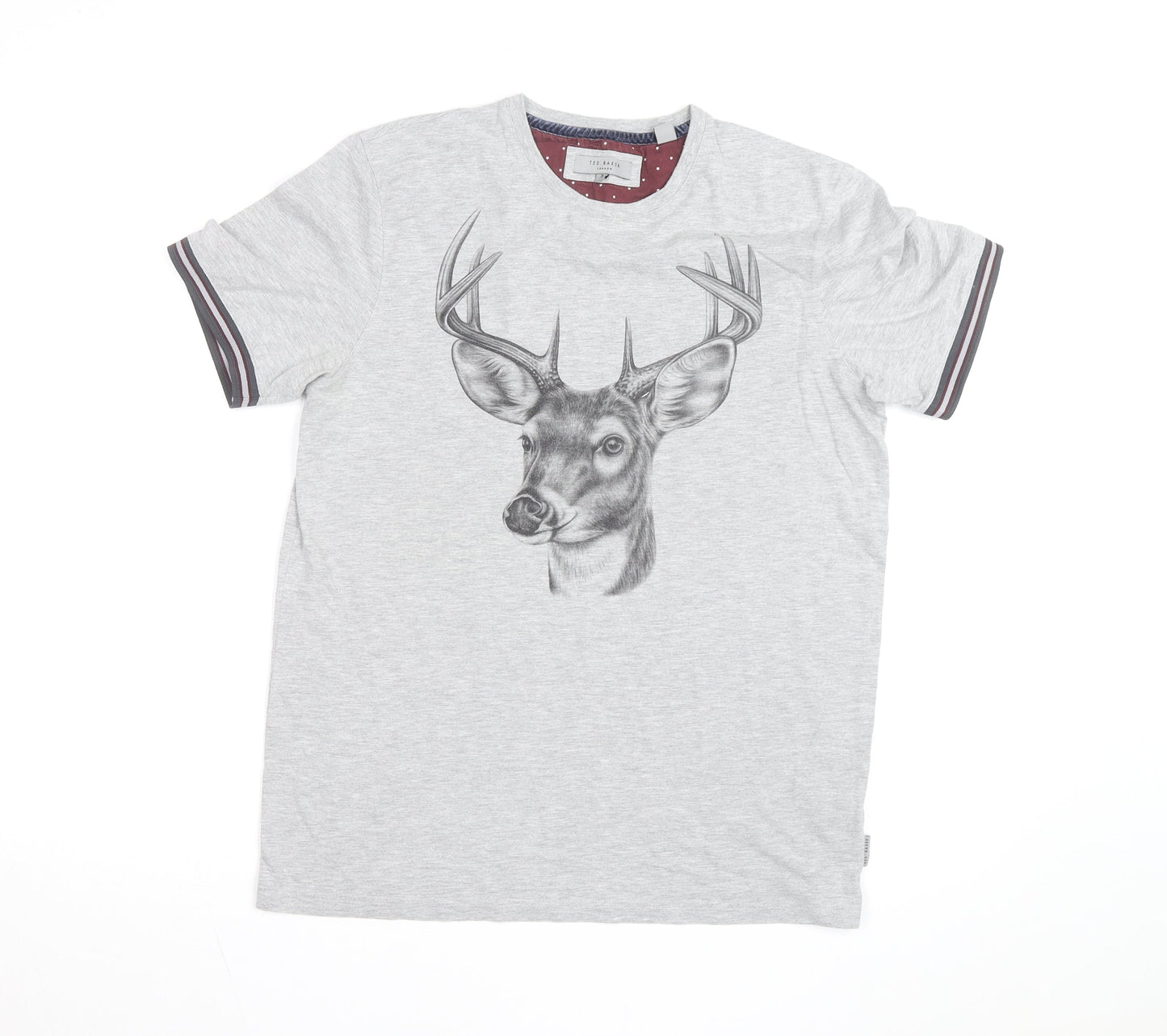 Ted Baker Men's Grey Deer Print Crew Neck T-Shirt Size M