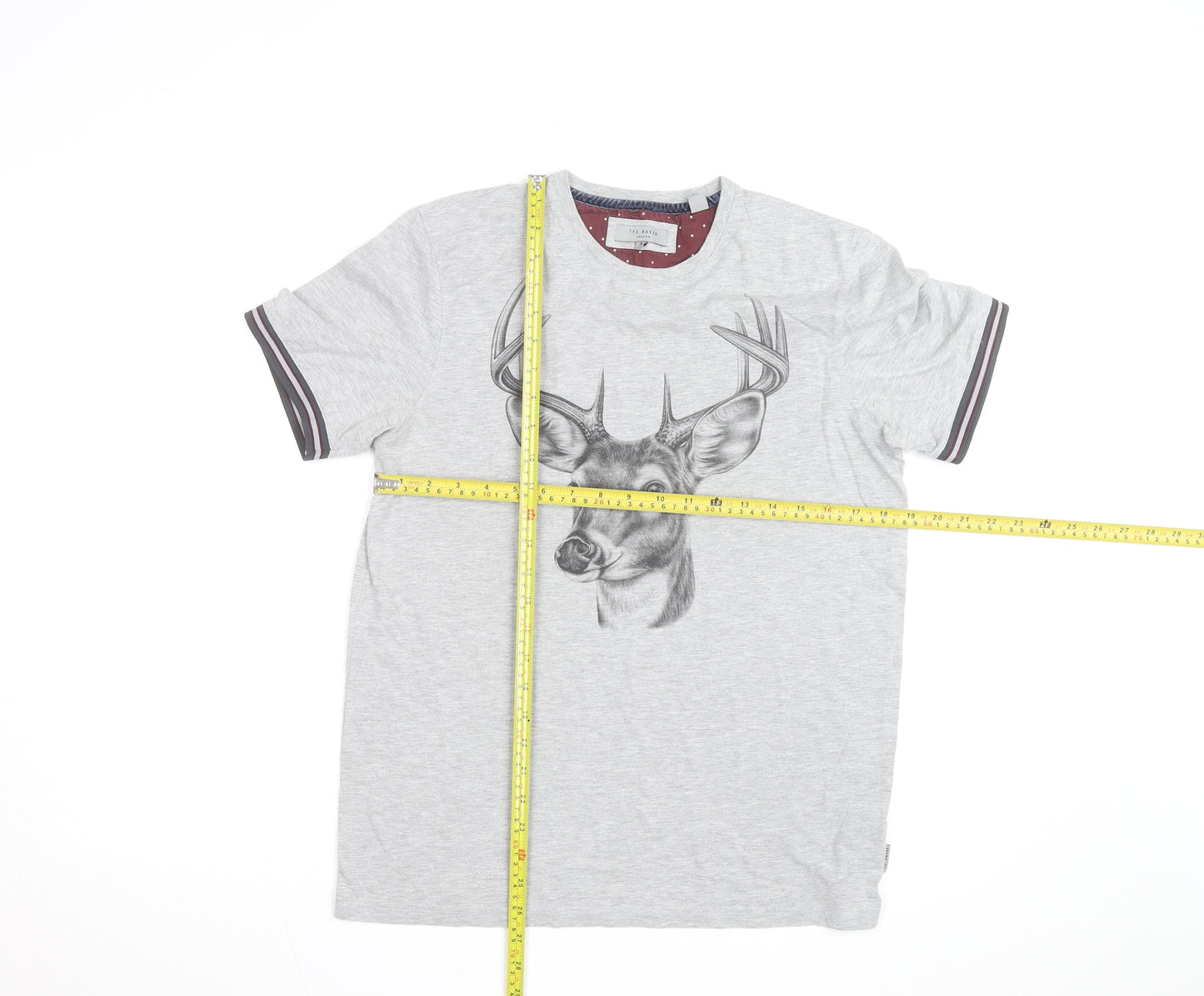 Ted Baker Men's Grey Deer Print Crew Neck T-Shirt Size M