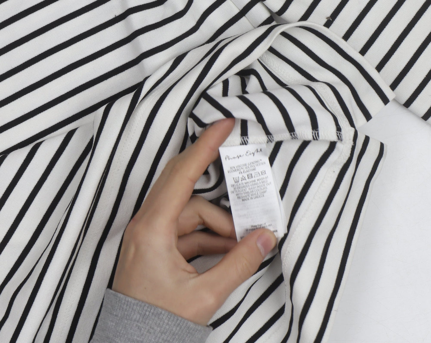 Phase Eight Women’s White Striped Stretch Jersey Top UK 8