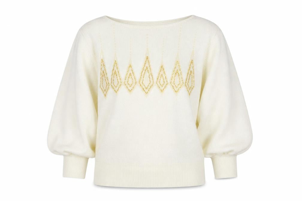 Vivanti Women Ivory Beaded Pullover Jumper Size 8 Relaxed 3/4 Sleeve