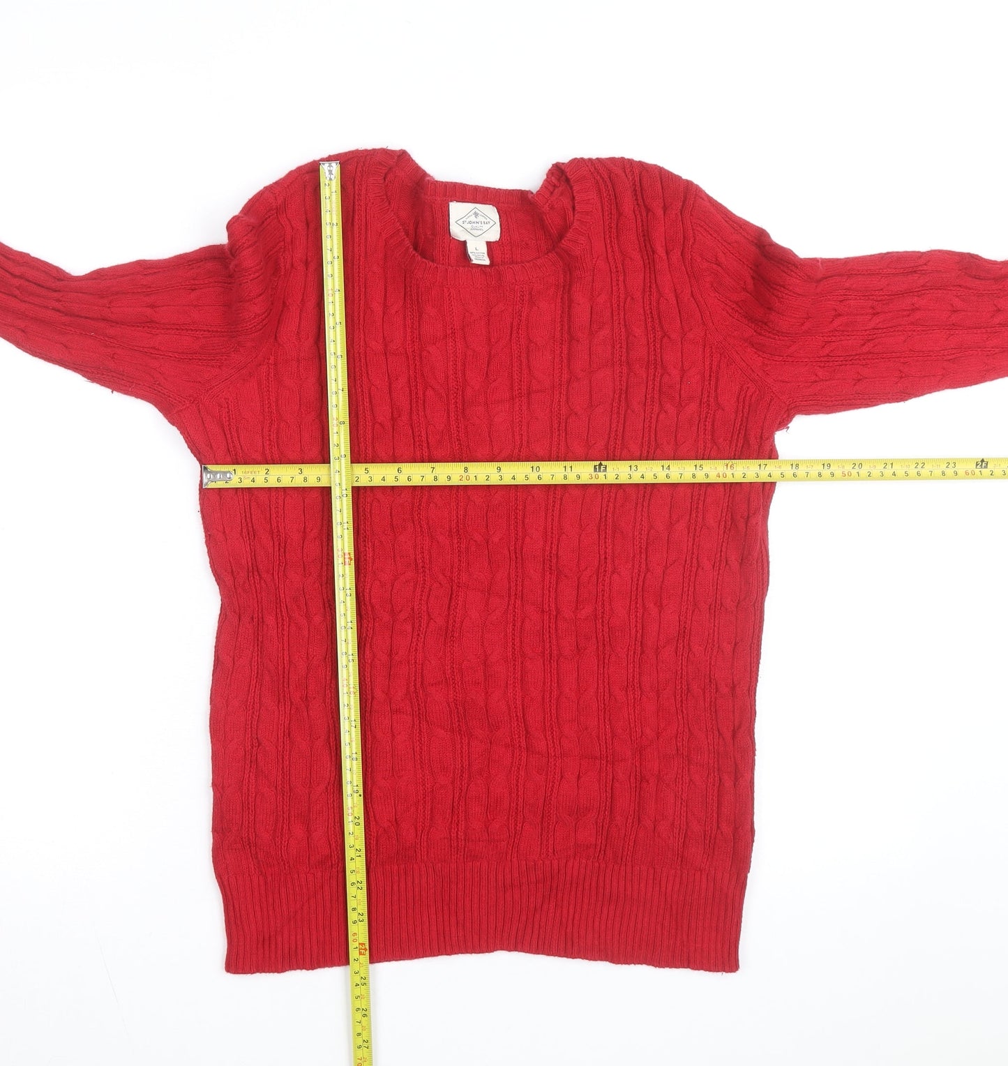 St. John's Bay Women's Red Cable Knit Cotton Jumper Size L