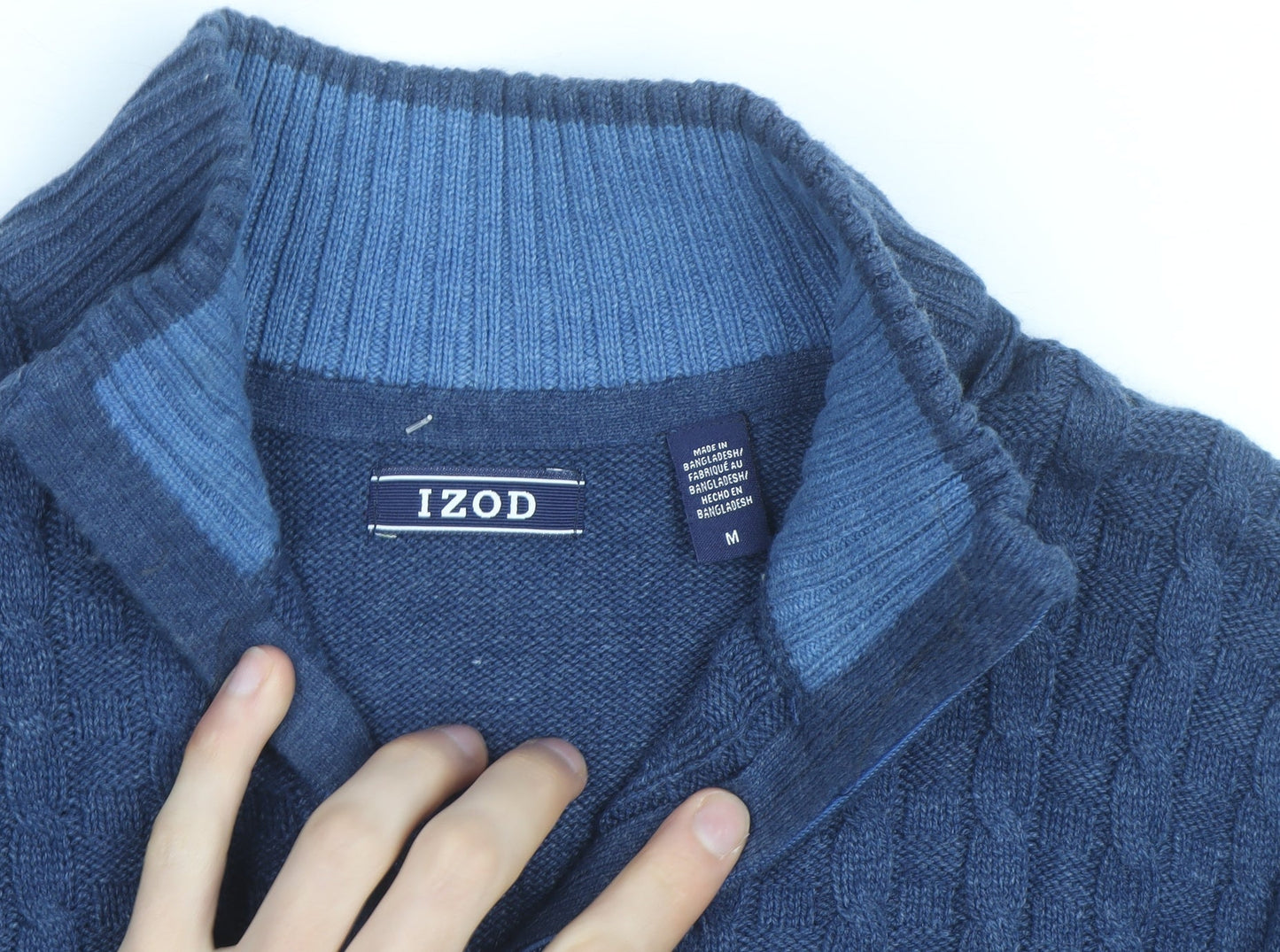 IZOD Men's Blue Cotton Cable-Knit 1/2 Zip Jumper Size M