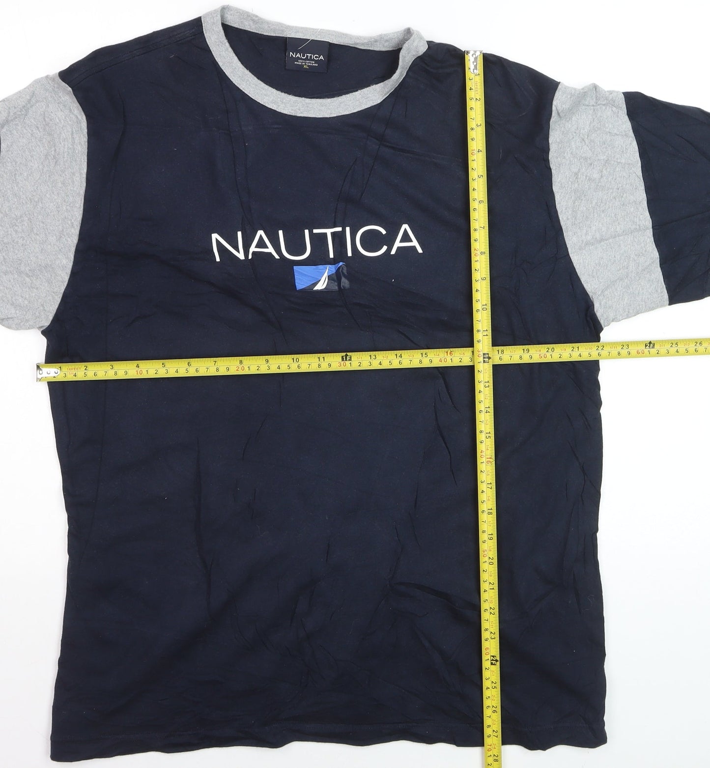 Nautica Men's Blue Grey Colourblock Crew Neck Cotton T-Shirt XL