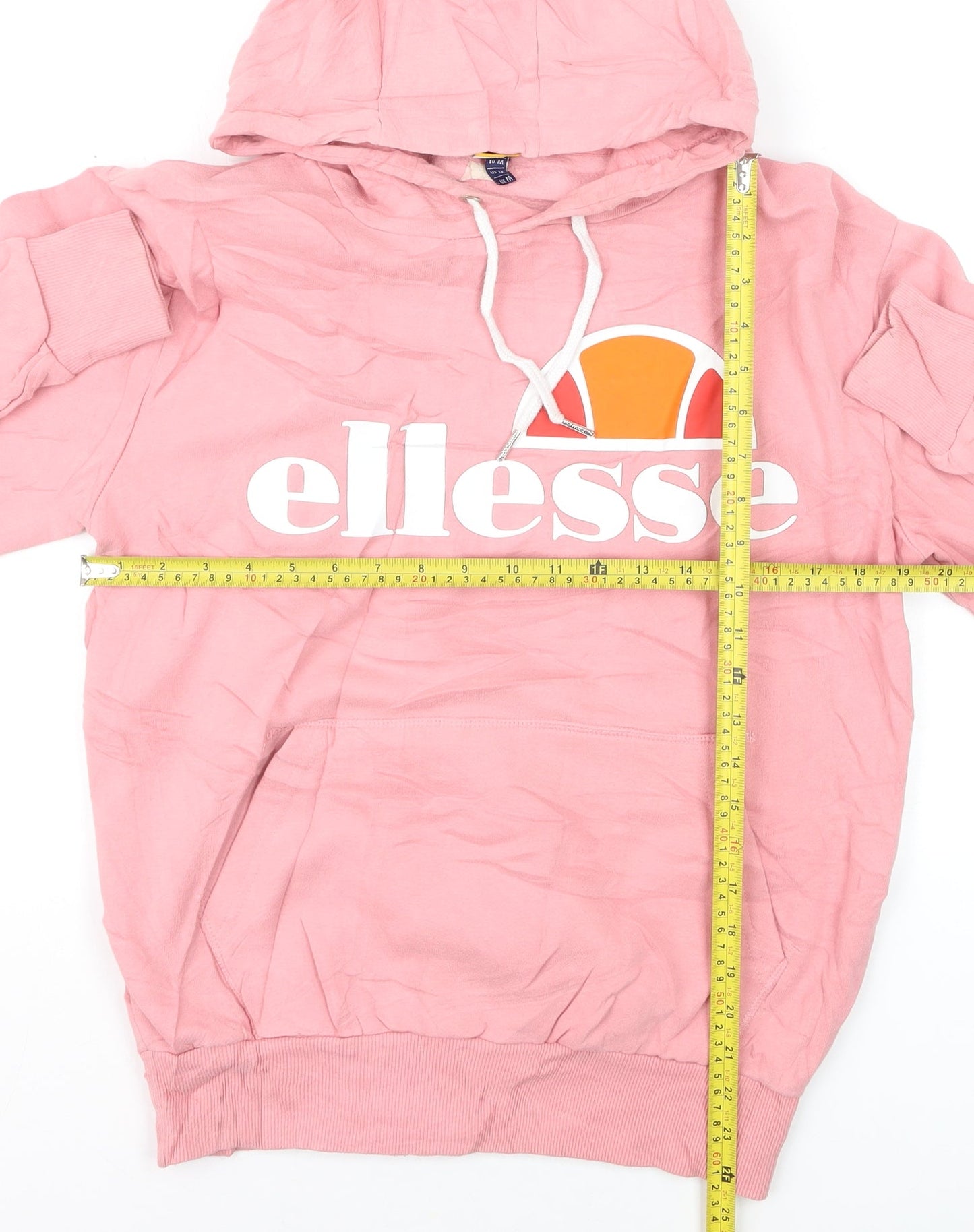 Ellesse Womens Pink Pullover Hoodie Medium Logo Print Casual