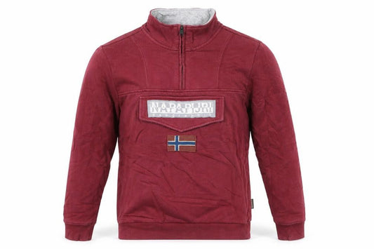 Napapijri Men's Burgundy 1/4 Zip Pullover Sweatshirt Size S