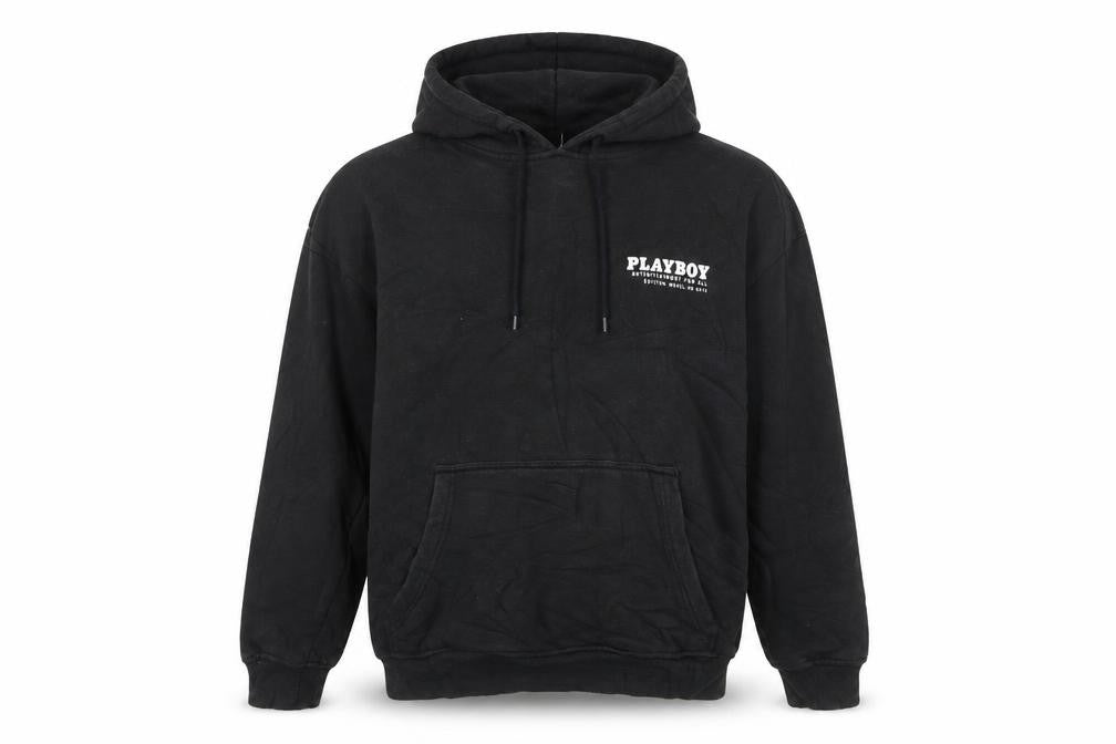 Playboy Men's Black Pullover Hoodie Small Graphic Print Cotton Blend