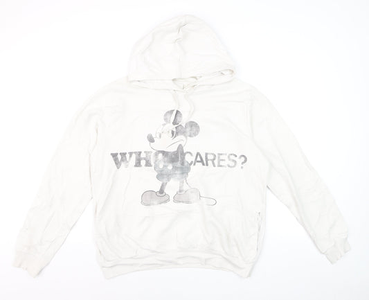 Disney Women White Mickey Mouse Pullover Hoodie XL Graphic Print