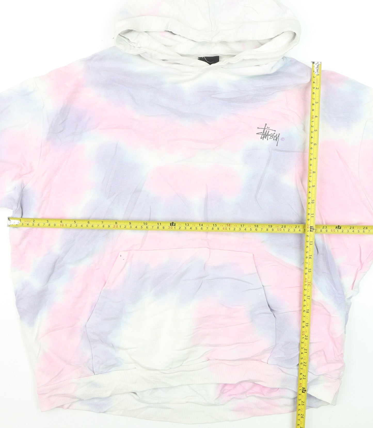 Stussy Womens Pink Tie-Dye Pullover Hoodie Size 10 Cotton Logo Print