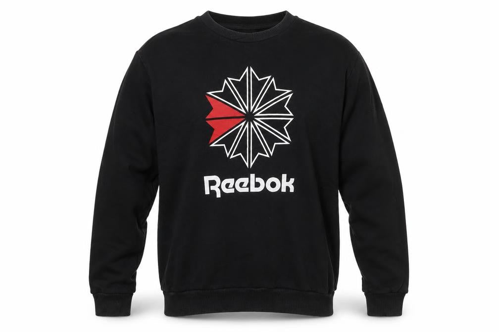 Reebok Mens Black L Pullover Sweatshirt Crew Neck Logo