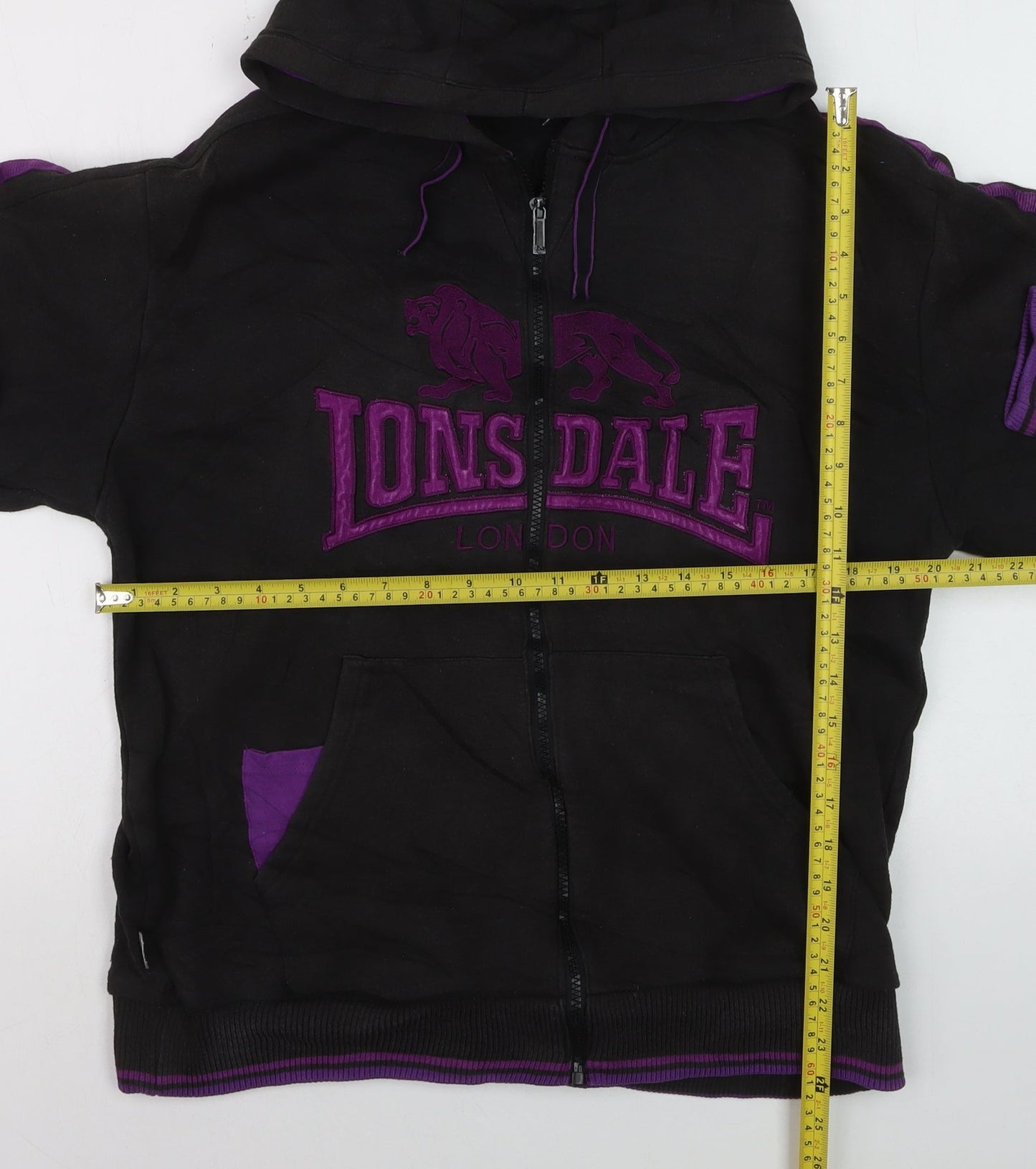 Lonsdale Men’s Black Full Zip Hoodie M Embroidered Logo Sportswear