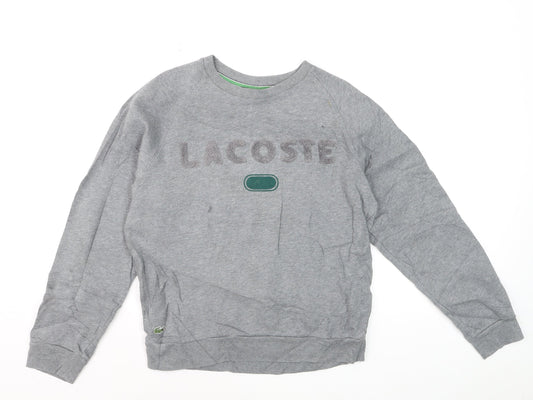 Lacoste Women Grey Pullover Sweatshirt Small Cotton Blend Logo