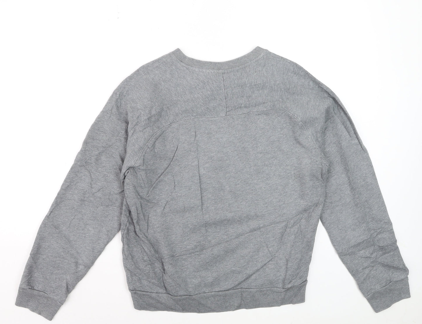 Lacoste Women Grey Pullover Sweatshirt Small Cotton Blend Logo