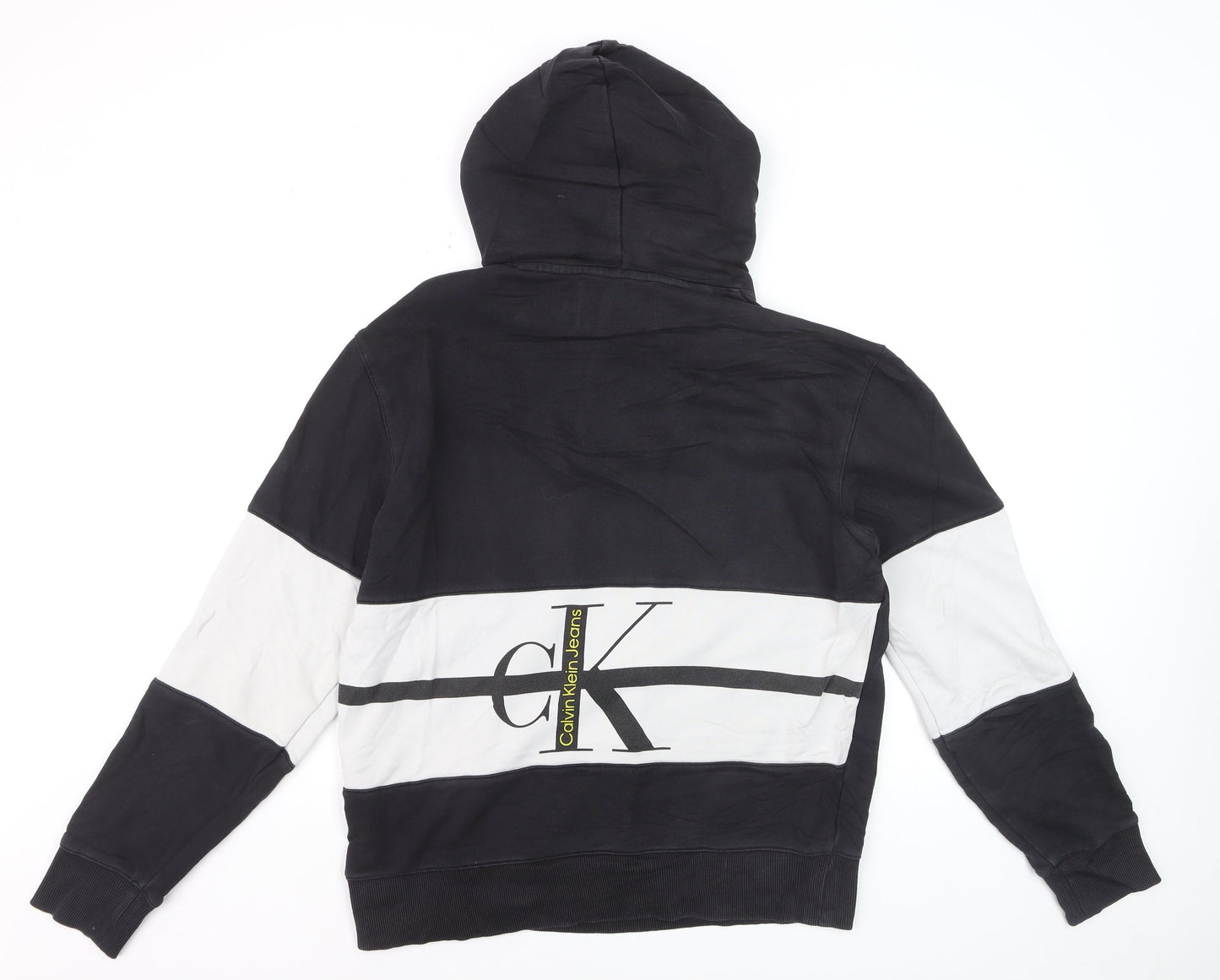 Calvin Klein Jeans Men’s Black Pullover Hoodie M Logo Jersey Sweatshirt