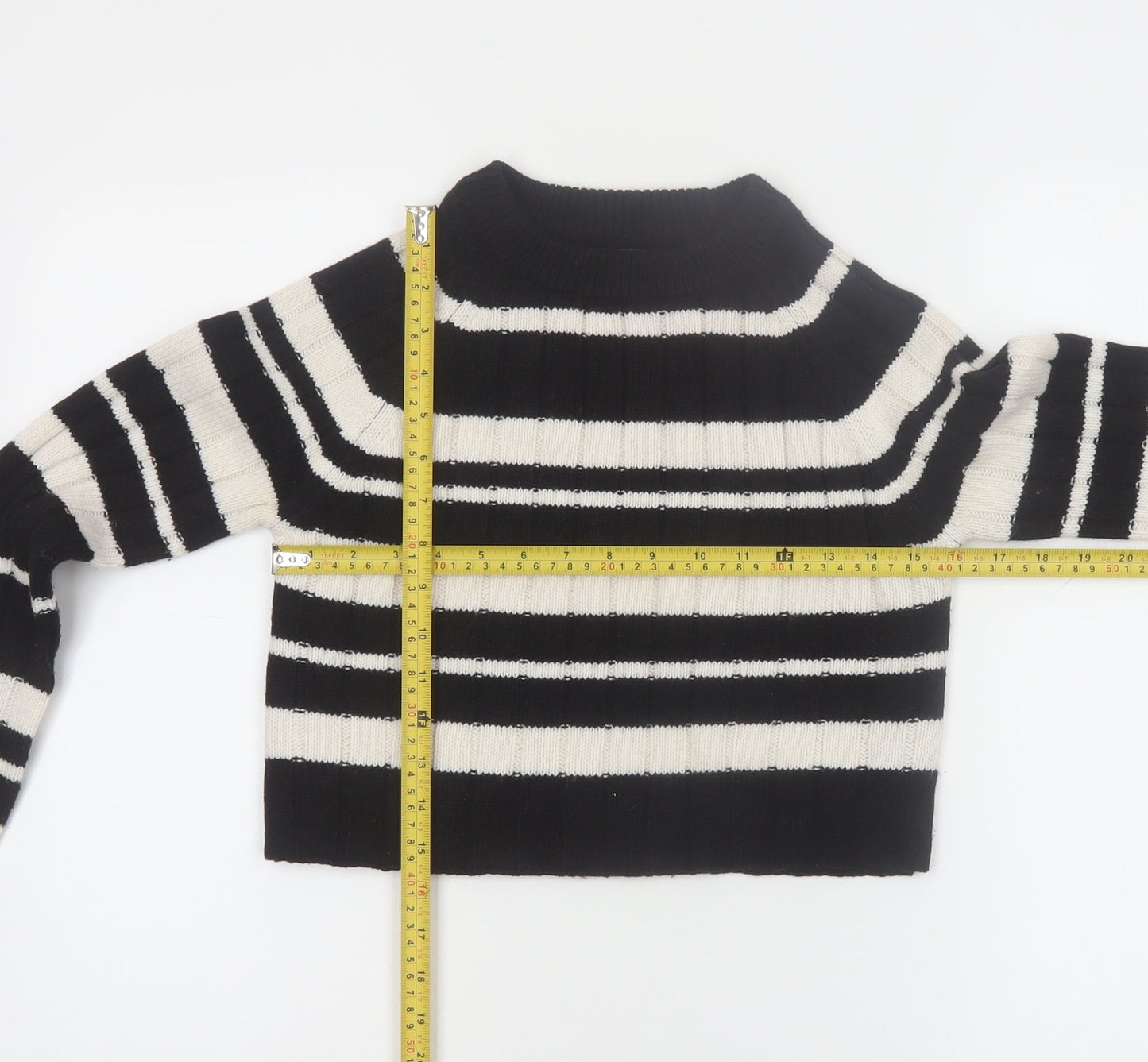 ASOS DESIGN Women's Black Striped High Neck Ribbed Jumper XS