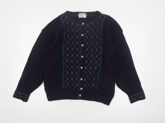 Forget Me Not Women's Blue Argyle Wool Cardigan Size L