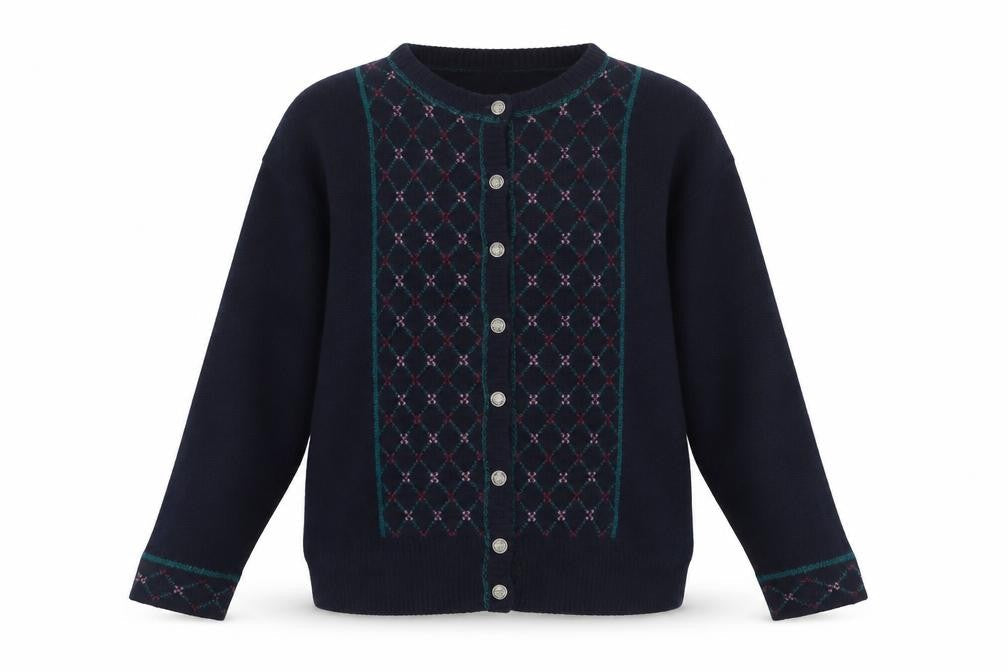 Forget Me Not Women's Blue Argyle Wool Cardigan Size L