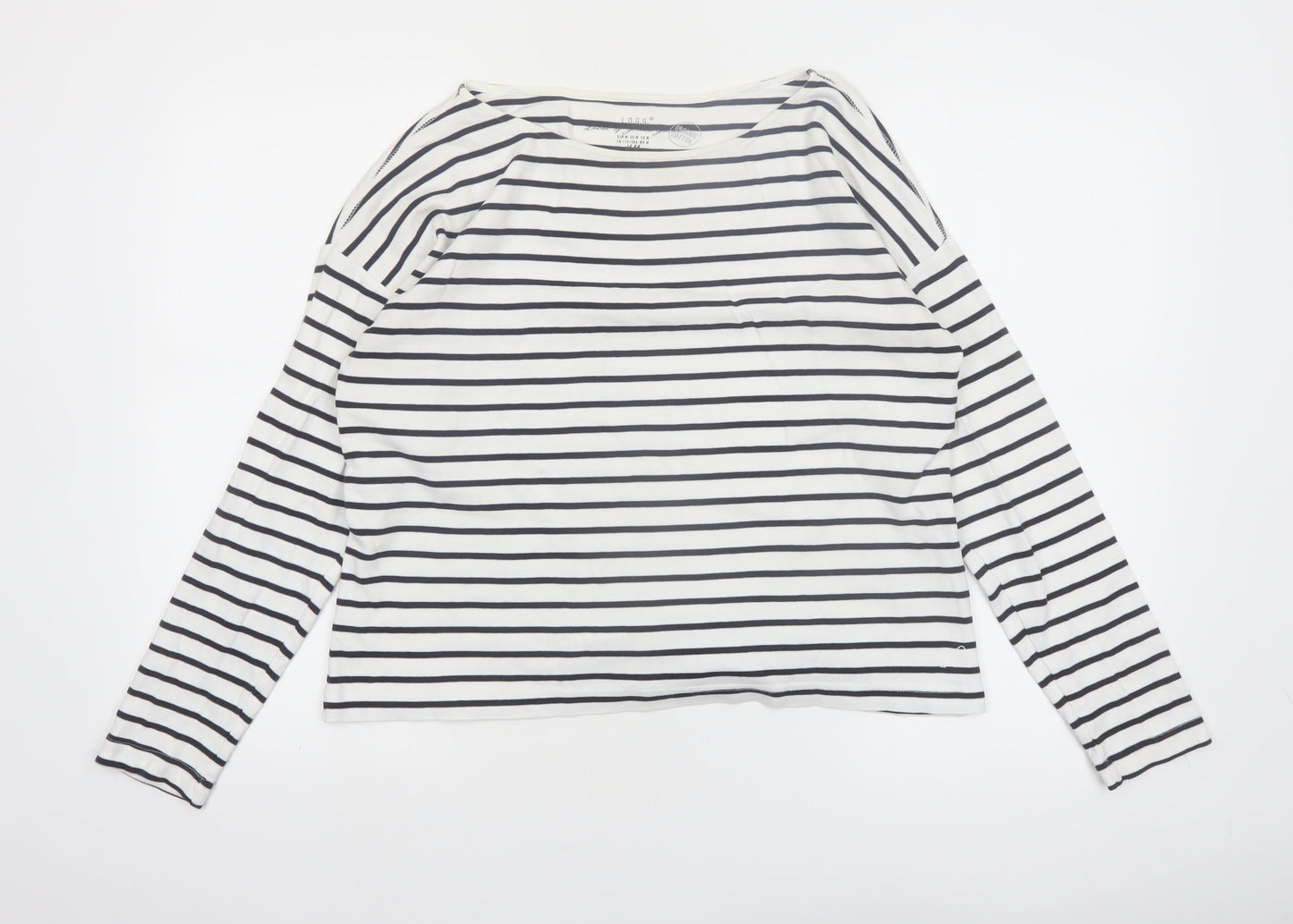 H&M Women’s White Striped Long Sleeve Cotton Boat Neck Top Size 12
