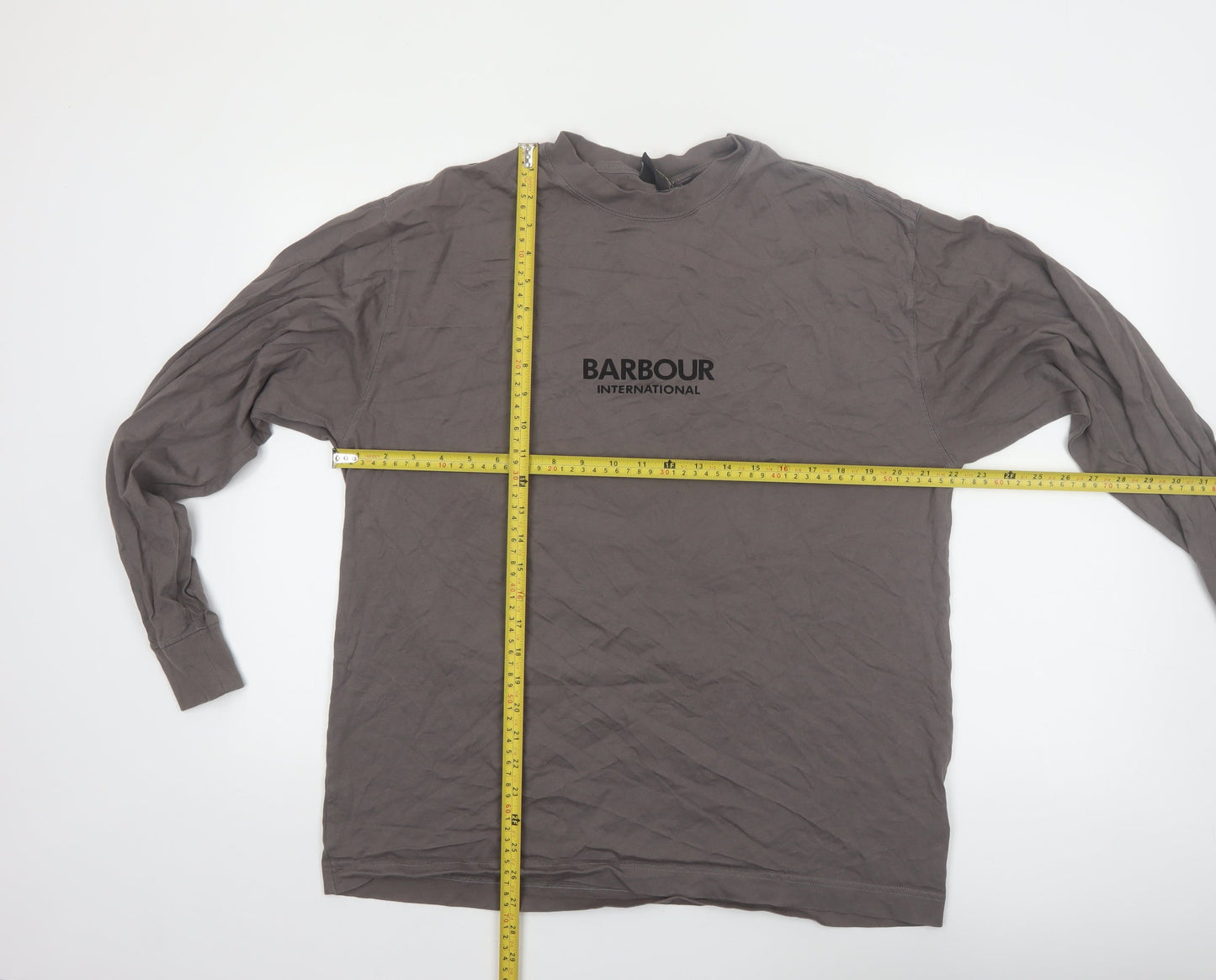 Barbour International Men’s Grey Long Sleeve Cotton T-Shirt M Oversized Fit