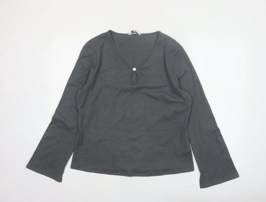 Marks and Spencer Women's Grey V-Neck Long Sleeve Stretch Top Size 16