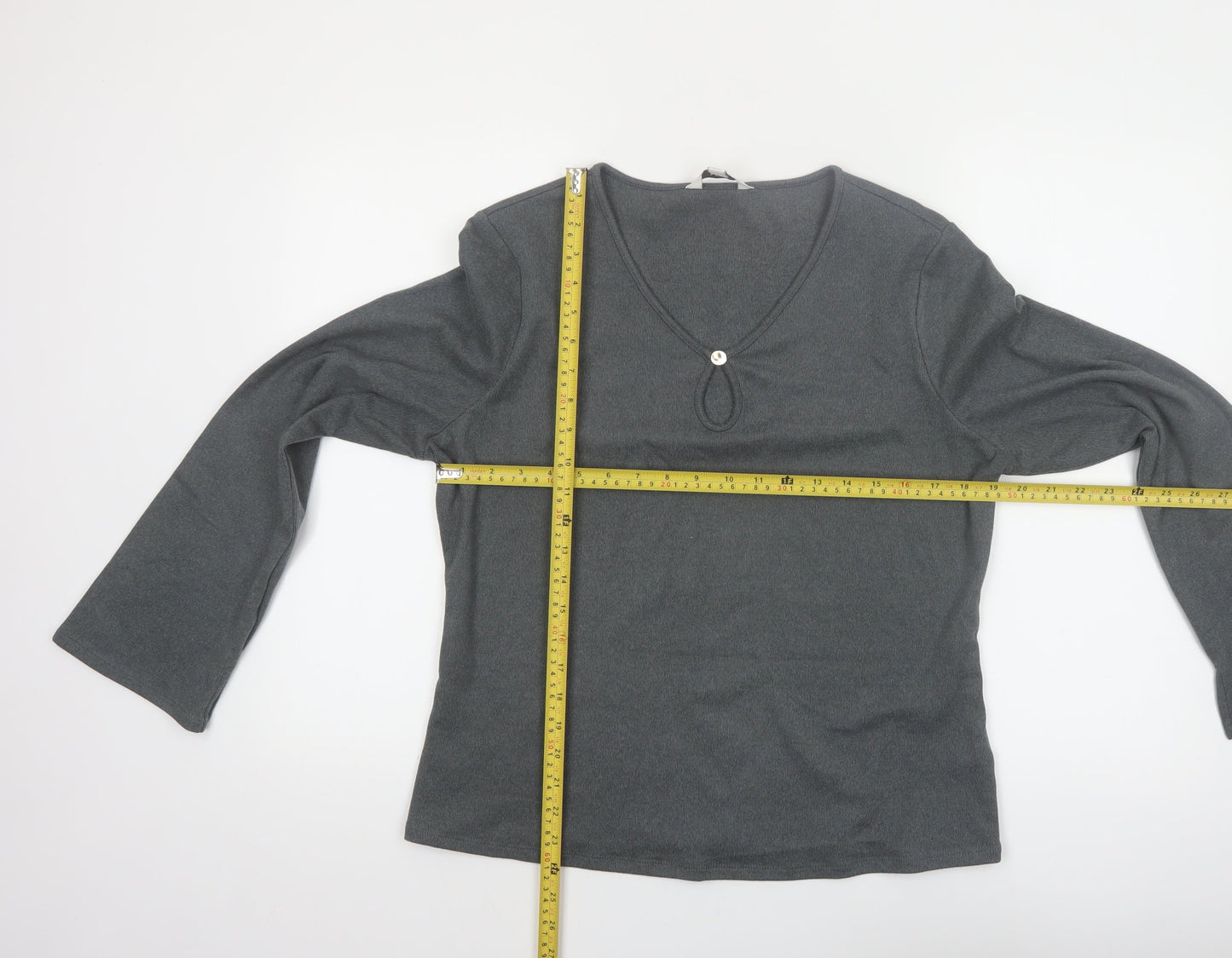 Marks and Spencer Women's Grey V-Neck Long Sleeve Stretch Top Size 16
