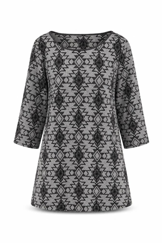 Marks & Spencer Womens Grey Aztec Tunic 3/4 Sleeve Top Size 10