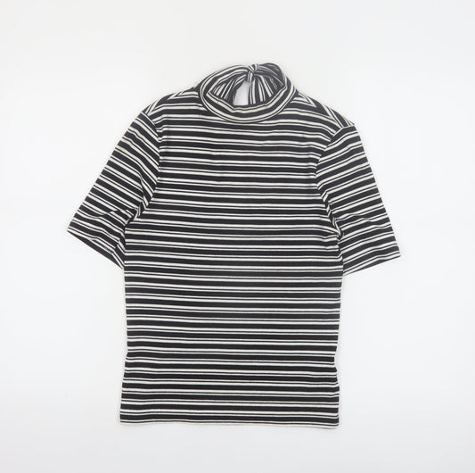 Marks and Spencer Women’s Black Striped High Neck Bow T-Shirt Size 10