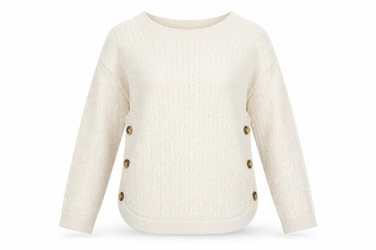 FatFace Women Ivory Crew Neck Button Side Cable Knit Jumper Size 8