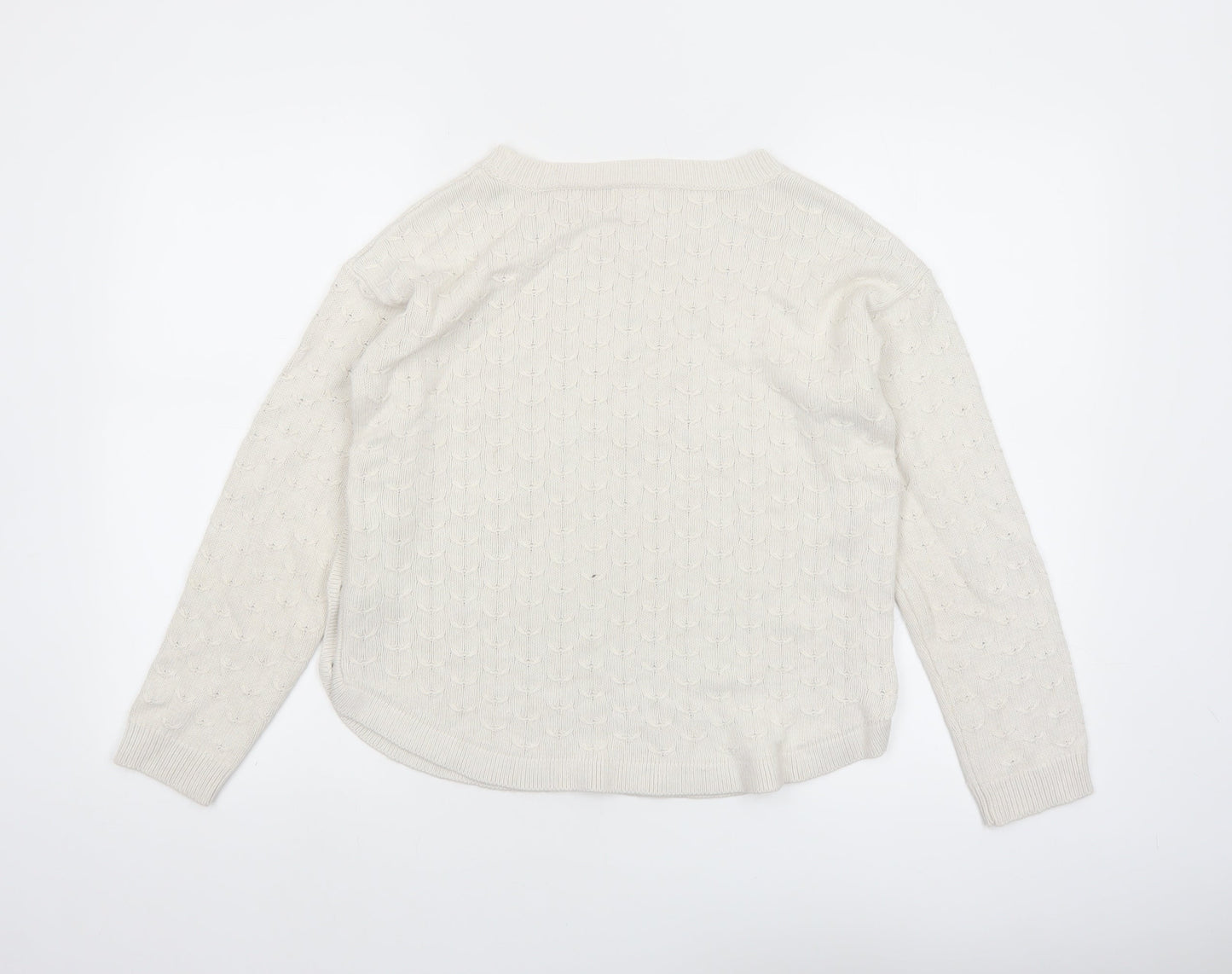 Fat Face Women Ivory Crew Neck Button Side Cable Knit Jumper Size 8