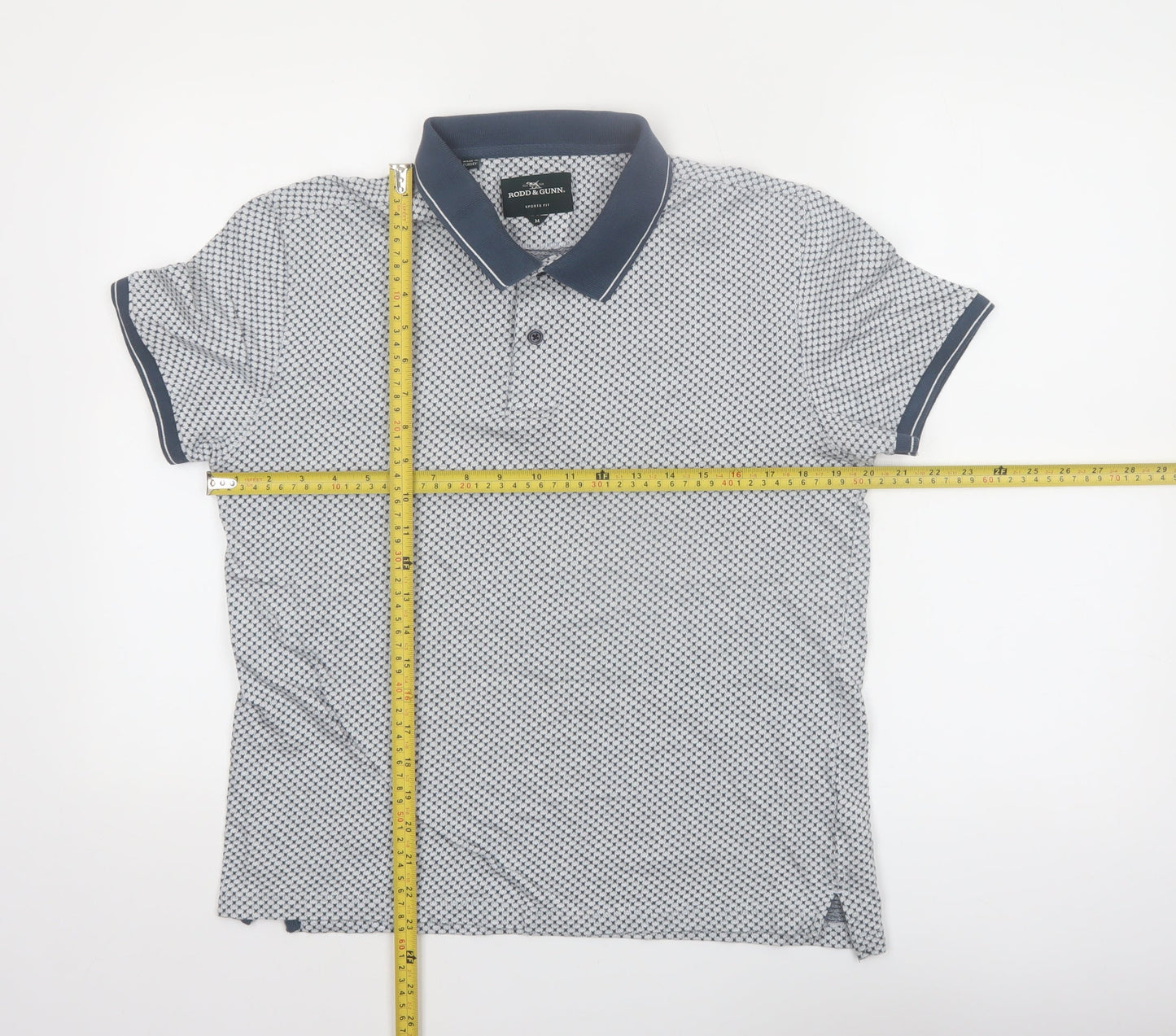 Rodd & Gunn Men's Blue Geometric Polo Shirt Size M Cotton Sports Fit