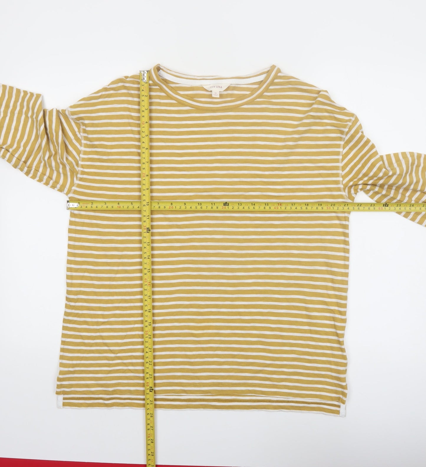 Marks and Spencer Per Una Women Mustard Striped Long Sleeve Cotton T-Shirt Size 12