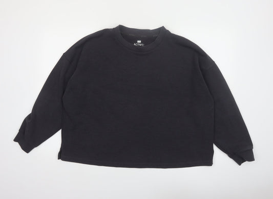 F&F Active Women Black L Pullover Sweatshirt Ribbed Long Sleeve