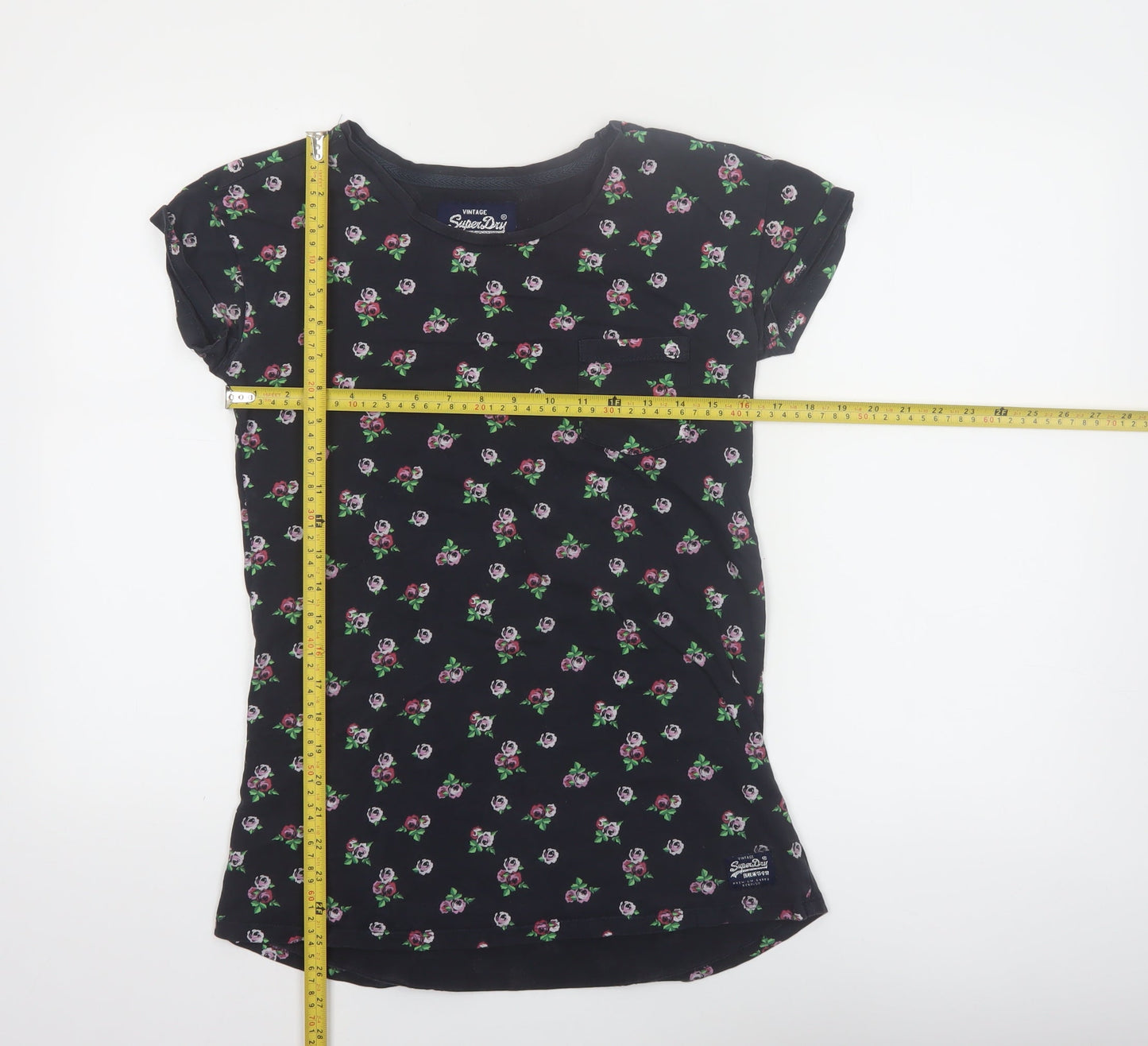 Superdry Women's Black Floral Cotton T-Shirt Size S