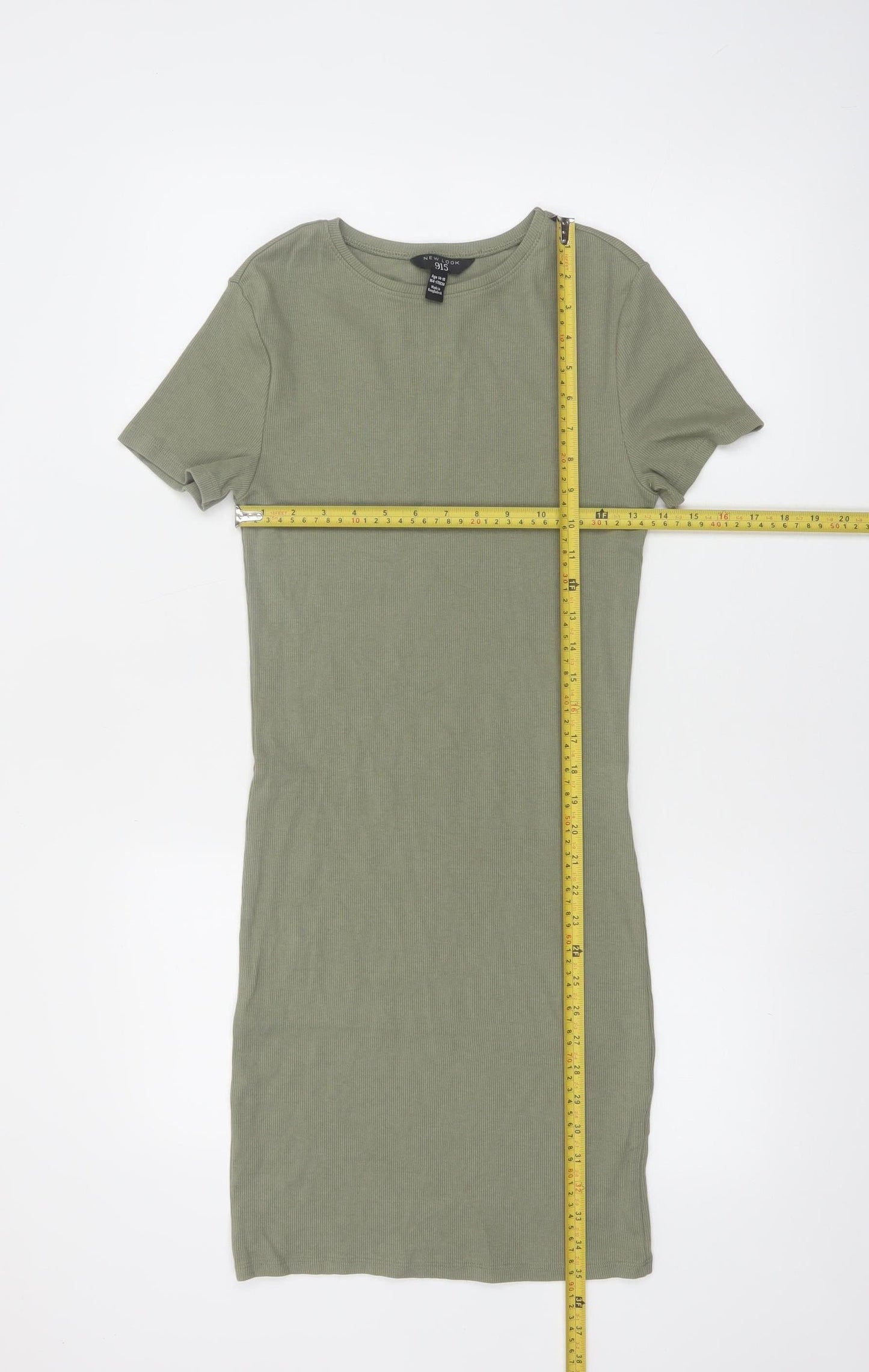 New Look Girls Green 915 T-Shirt Dress Age 14-15 Years Cotton Stretch