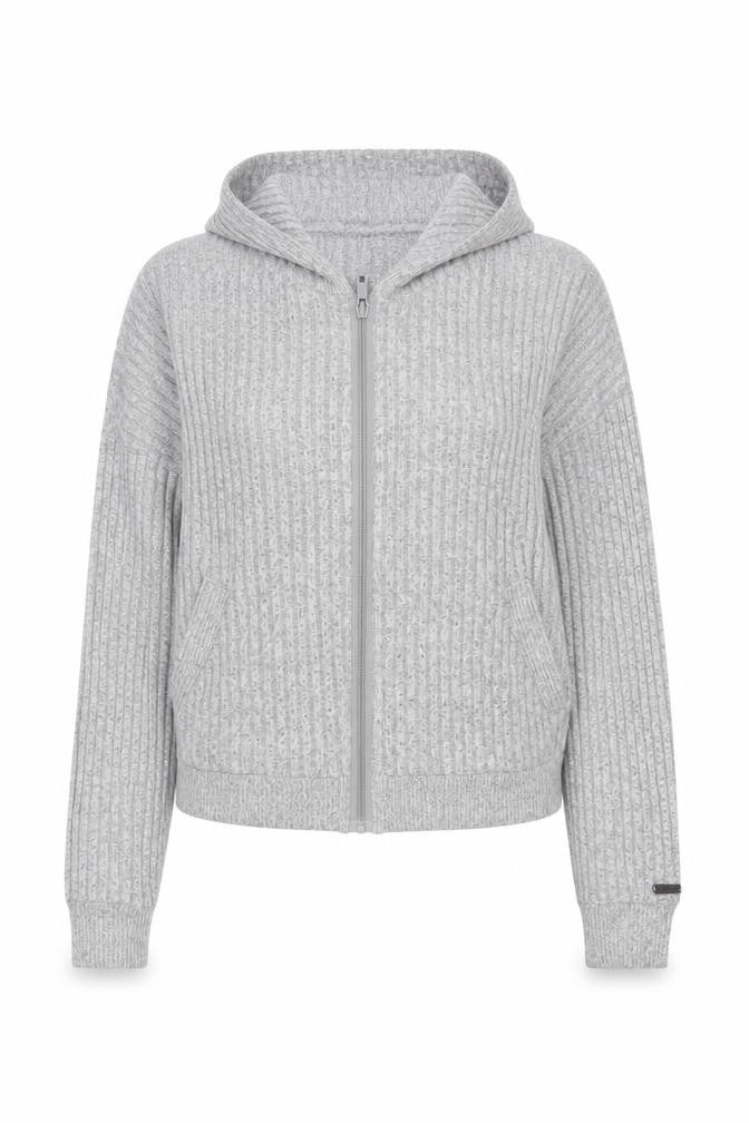 Boux Avenue Women Grey Full Zip Hooded Ribbed Sweatshirt UK 8