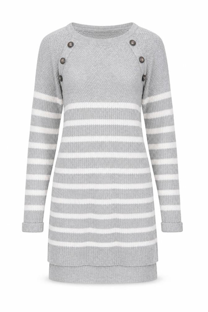 Next Women's Grey Striped Jumper Dress Size 8 Long Sleeve Cotton Blend