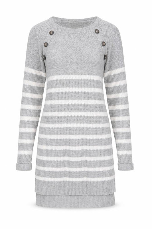 Next Women's Grey Striped Jumper Dress Size 8 Long Sleeve Cotton Blend