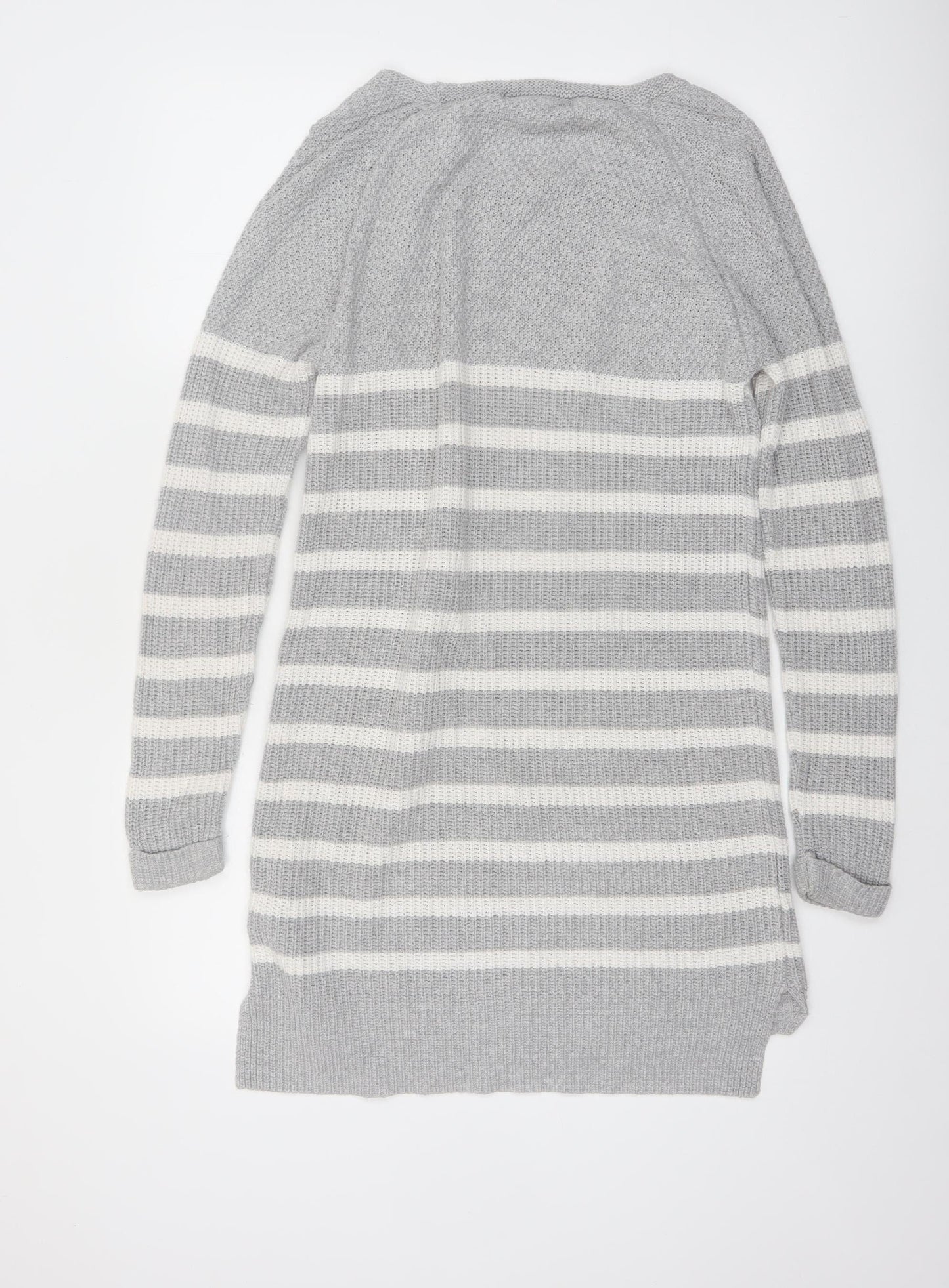Next Women's Grey Striped Jumper Dress Size 8 Long Sleeve Cotton Blend