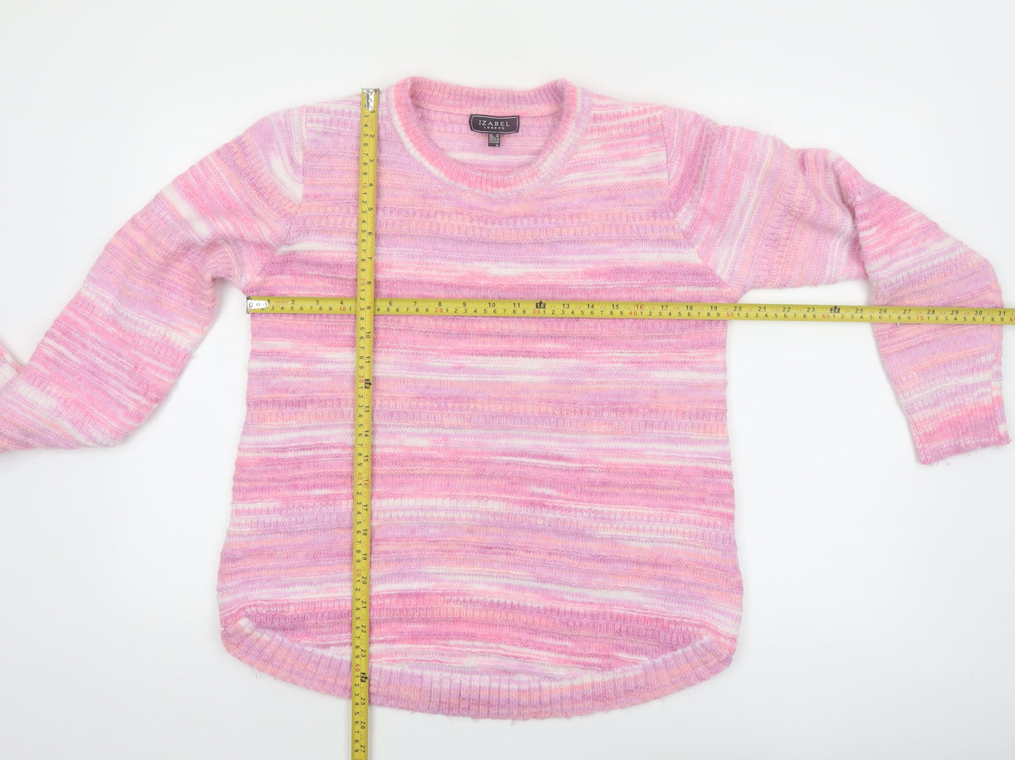 Izabel London Women Pink Striped Knit Pullover Jumper Size 10