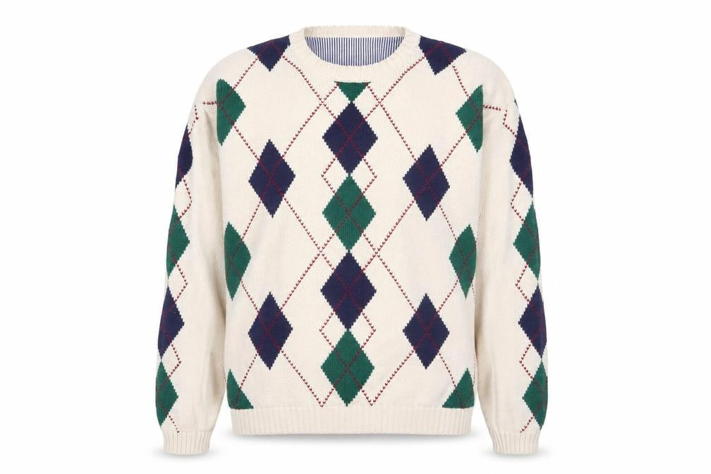 Siegfried Men Beige Argyle Cotton Pullover Jumper M Classic Retro Knit