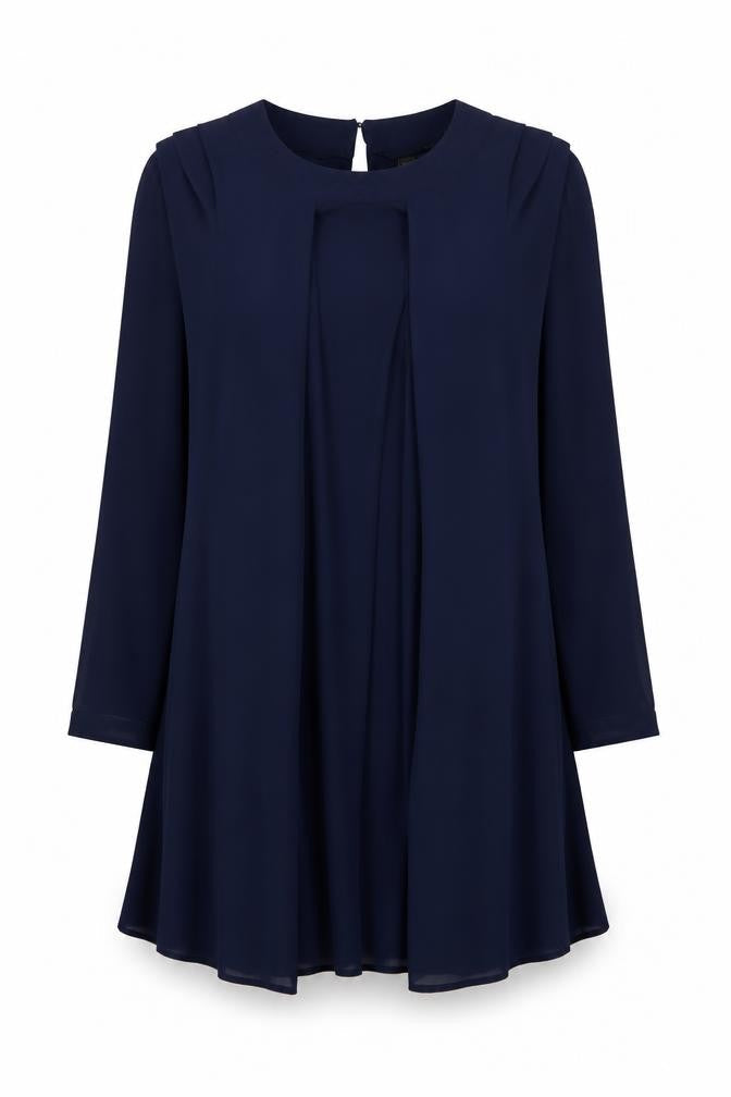 Intown Women's Blue Knee Length Shift Dress S Long Sleeve