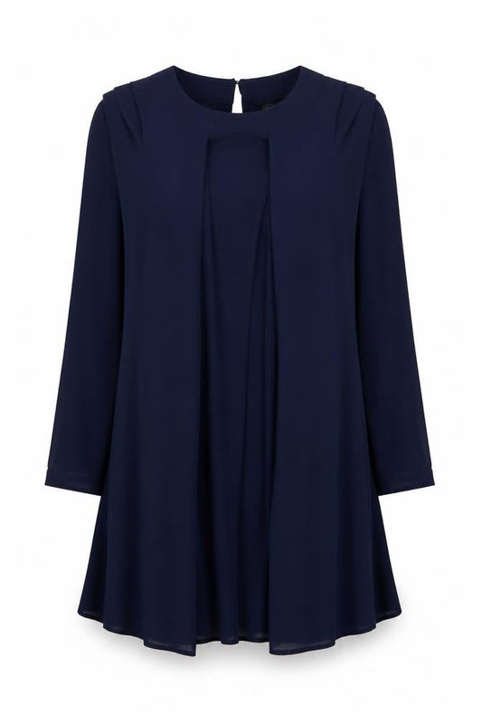 Intown Women's Blue Knee Length Shift Dress S Long Sleeve